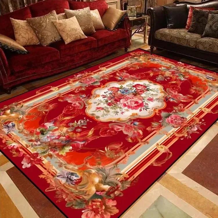 European Style Peony Flower Luxury Carpet Red Festive Rug Washroom Floor Mat Bedroom Decor Rugs Living Room Rugs for Bedroom