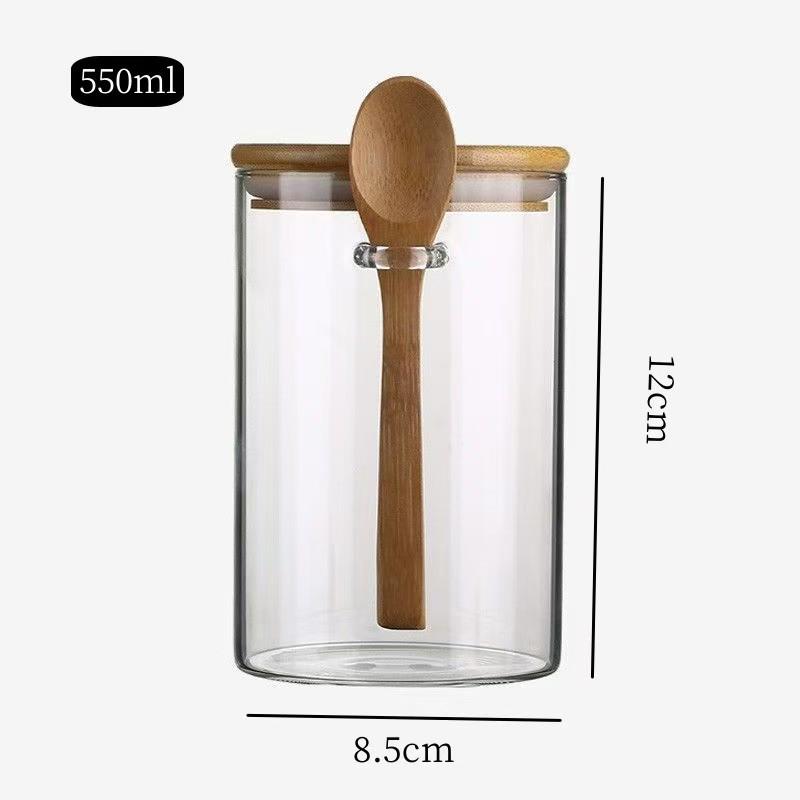 Airtight High Borosilicate Glass Jar with Spoon for Kitchen Storage: Perfect for Grains, Dried Fruits, and Coffee Beans