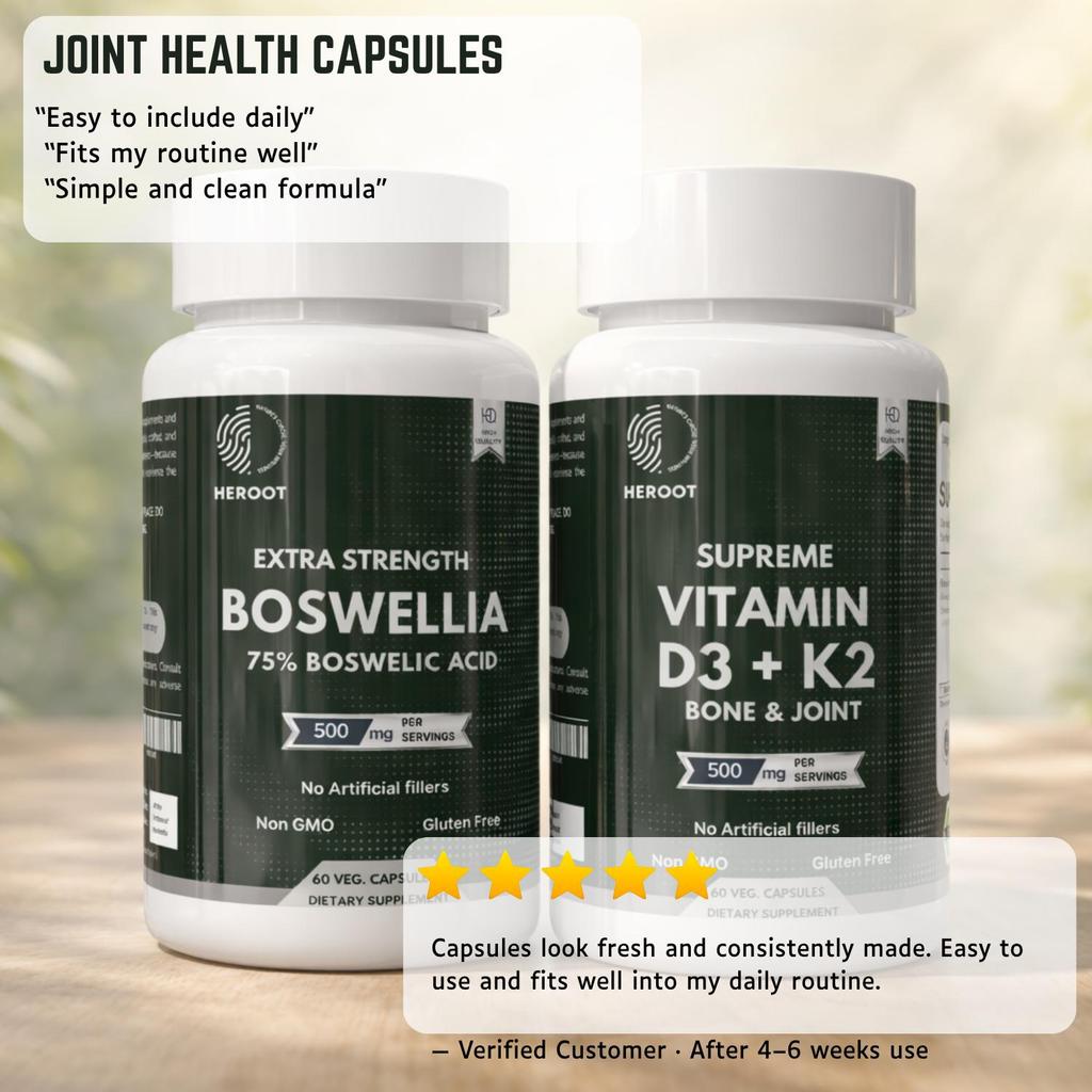 Heroot Gelenkwohlbefinden Kapsel-Kombi | Boswellia-Extrakt & Vitamin D3 + K2