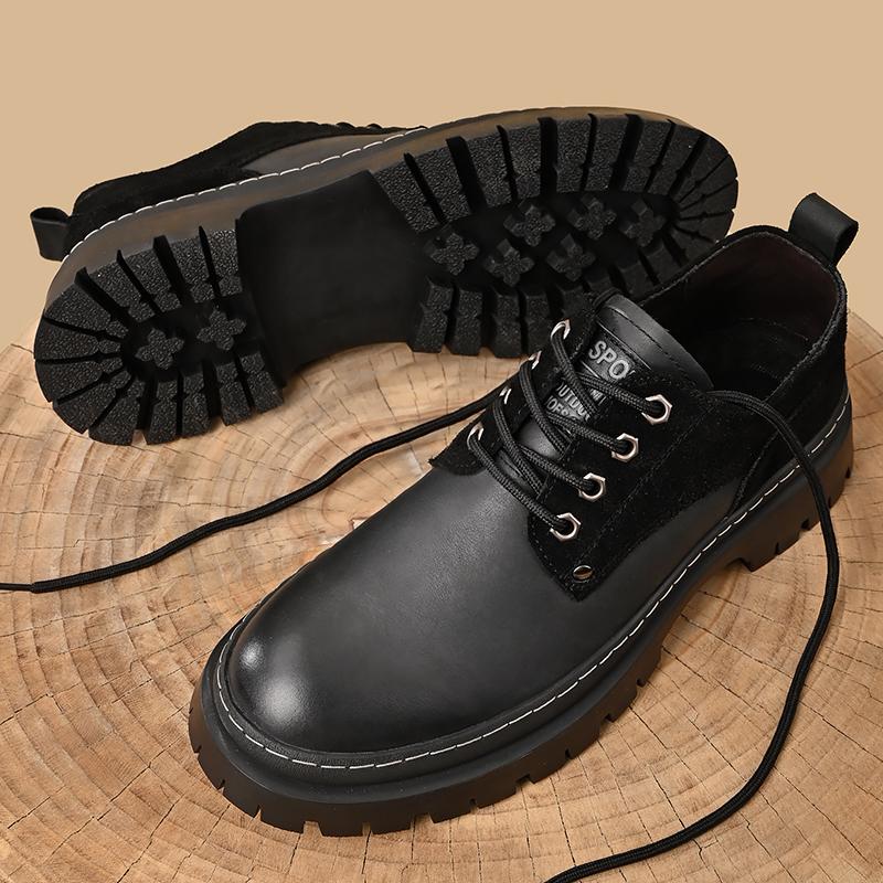 Fashion Mens Shoes Luxury Thick Bottom Black Lace-up Casual Leather Shoes Fashion Trend City Style Comfortable All-match Work Shoes