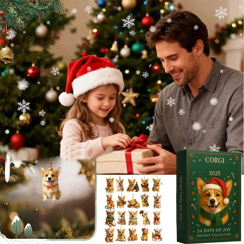 2025 Corgis Advents Calendars, With 24 Acrylic Corgis Pendants For Christmas Countdown, Suitable For Car Rearview Mirrors, Walls