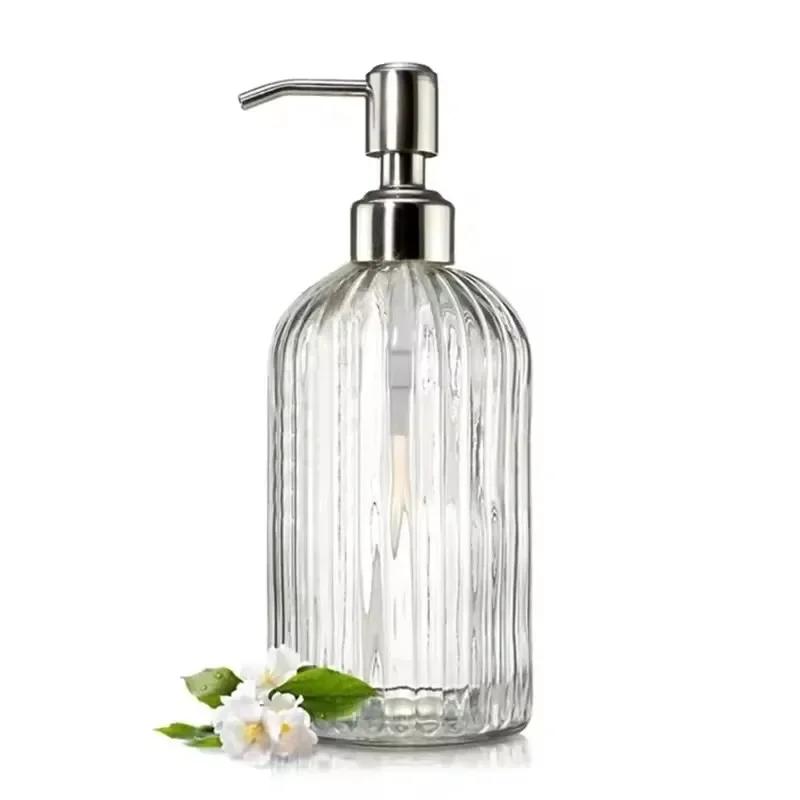 400 ml Vertikal gestreifte Handdesinfektionsmittelflasche Nachfüllbar Leere Glasflaschen für flüssiges Handdesinfektionsmittel, Shampoo, Duschgel mit Pumpe