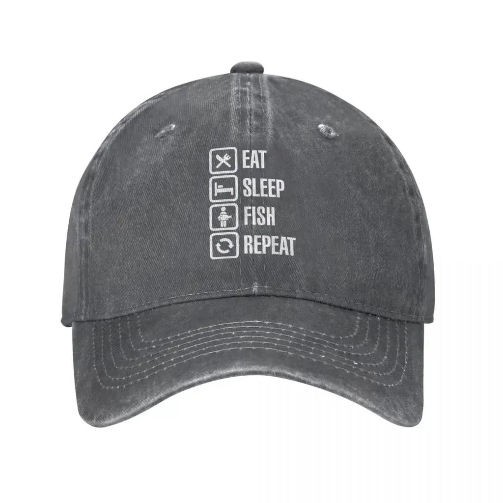 Eat Sleep Fish Repeat Baseball Caps Retro Distressed Cotton Fishing Bass Fisherman Snapback Hat for Men Women Running Caps Hat