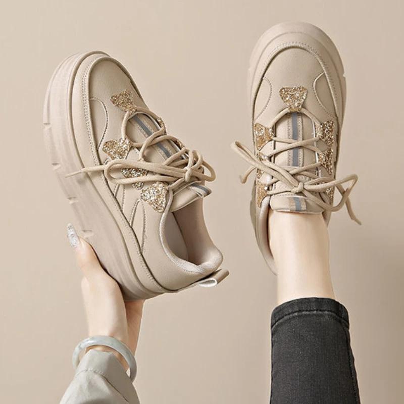 Fashion Spring Autumn Lace Up Woman Footwear Comfortable and Elegant Fashion 2025 Walking Original New Arrival In Casual Shoes for Women