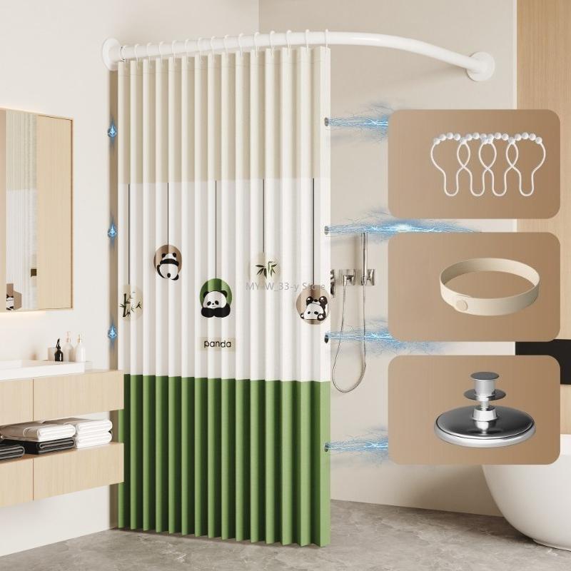 Badezimmer U-förmige Bogenstange Faltbares Duschvorhang-Set, Wasserdichte Badezimmer Duschkabinen-Trennwand Trocken- und Nassbereich Trennvorhang