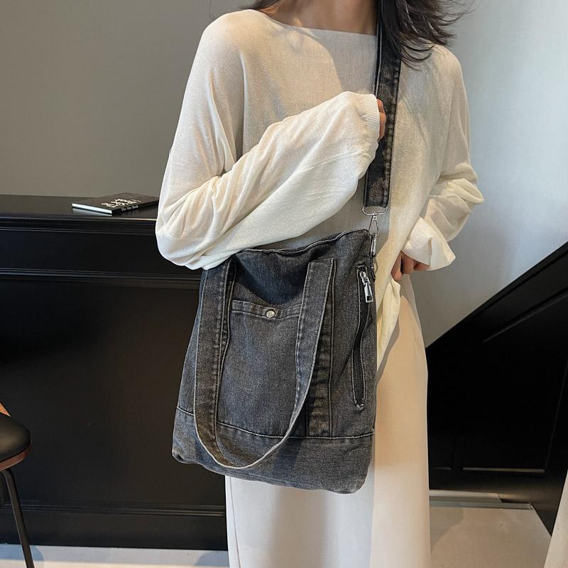 Denim Tote Bag Women Shoulder Bag Vintage Handbag