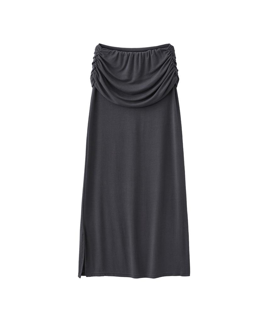 Lomaentinueo Ruched Waist Long Skirt (Charcoal)
