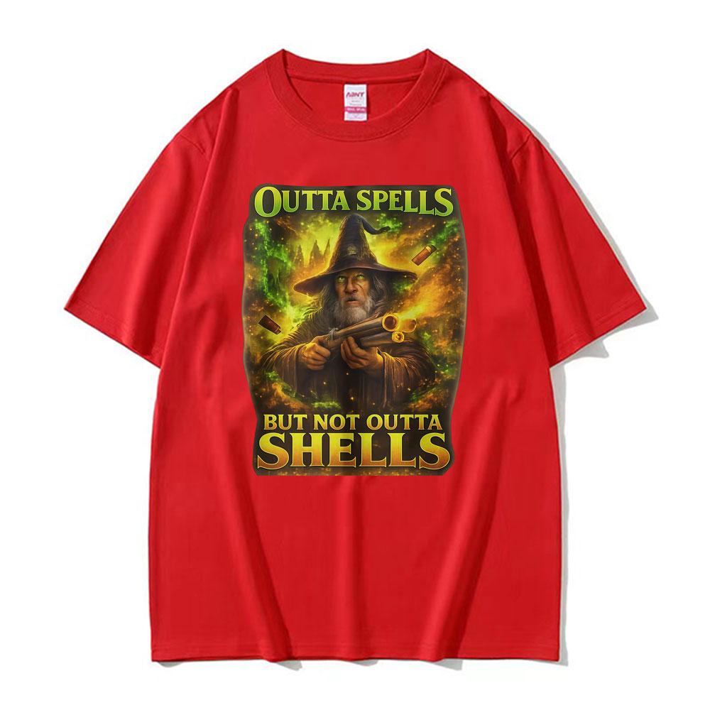 Outta Spells But Not Outta Shells Ironic Wizard T Shirt Funny Fantasy Meme T Shirts Men Women Fashion Summer 100 Cotton Tshirt S