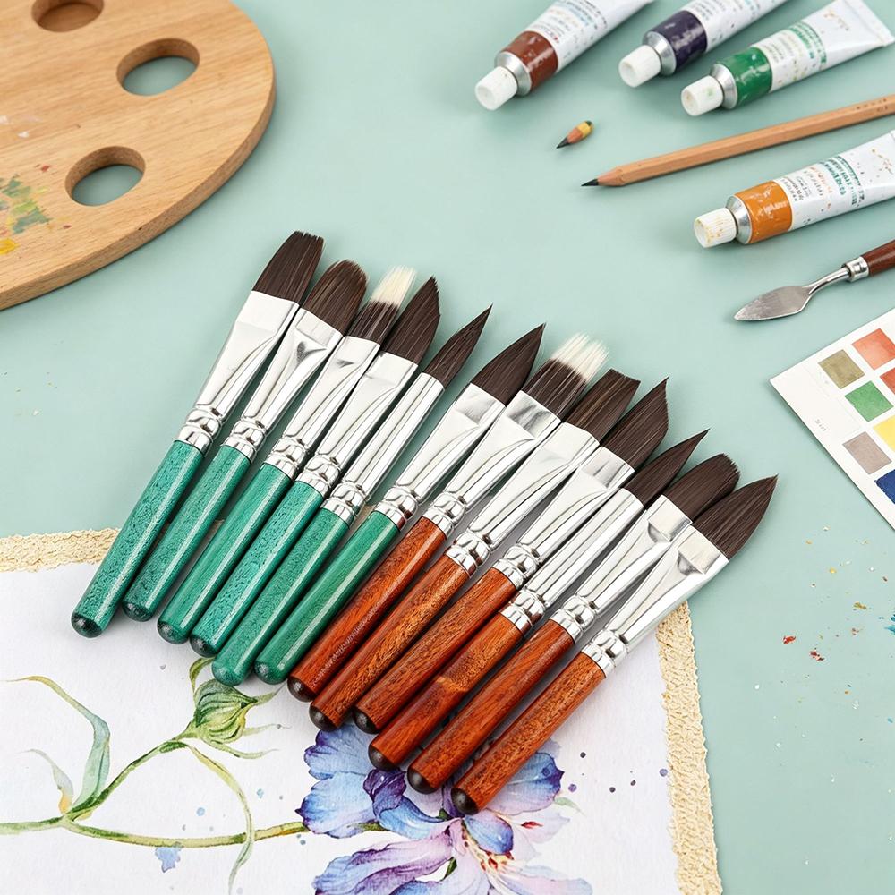 6-pack short handle watercolor brush set suitable for acrylic watercolor painting details depiction, travel art brush set
