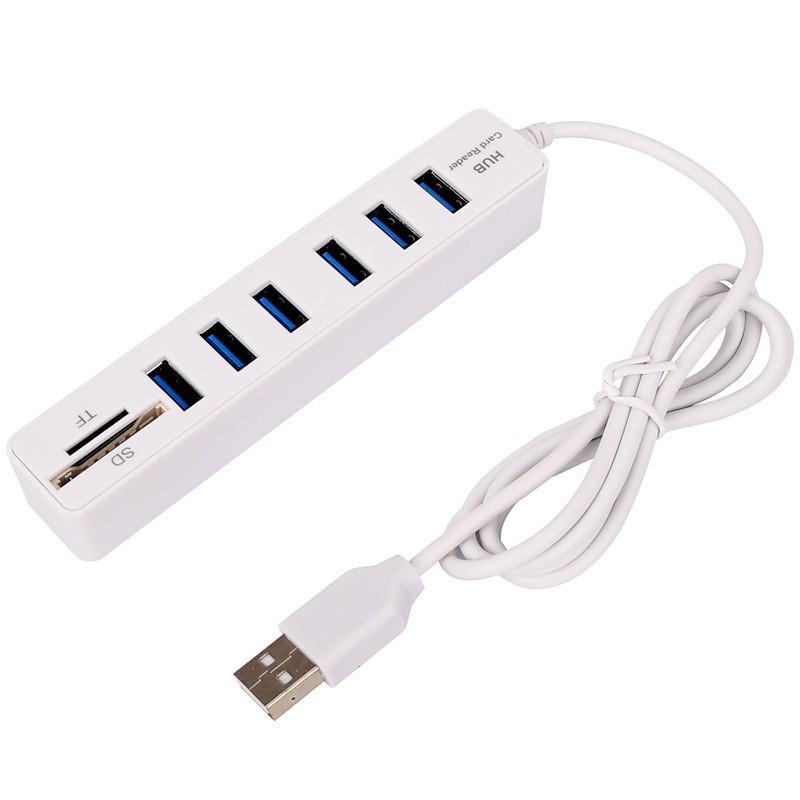 

1m USB 2.0 Multi-Card Reader & 6-Port Hub with High-Speed Transmission for SD/TF Cards 1m 6+2 White