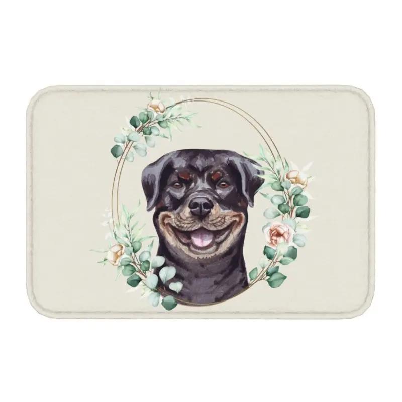 Custom West Highland White Terrier Dog In Floral Gold Wreath Doormat Non-Slip Entrance Door Floor Mat Garage Rug Carpet Footpad