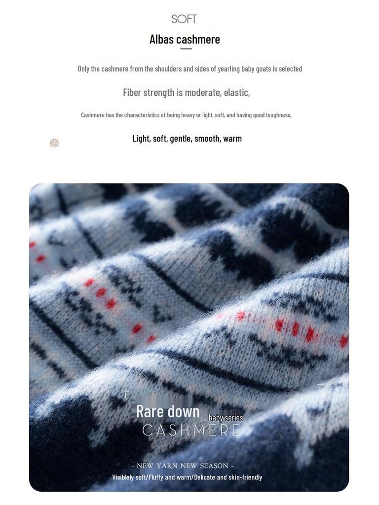 Women's Retro Fair Isle Cashmere Cardigan - Soft Long Sleeve Wool Sweater with Round Neck