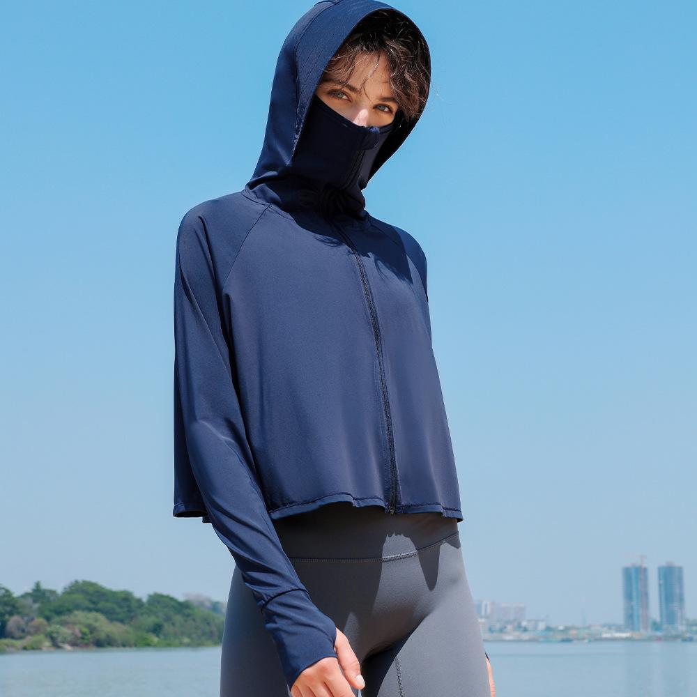 

Женская шаль-накидка с капюшоном из ледяного шелка UPF50+ - Летняя защита от УФ-лучей, длинный рукав, свободный крой One Size