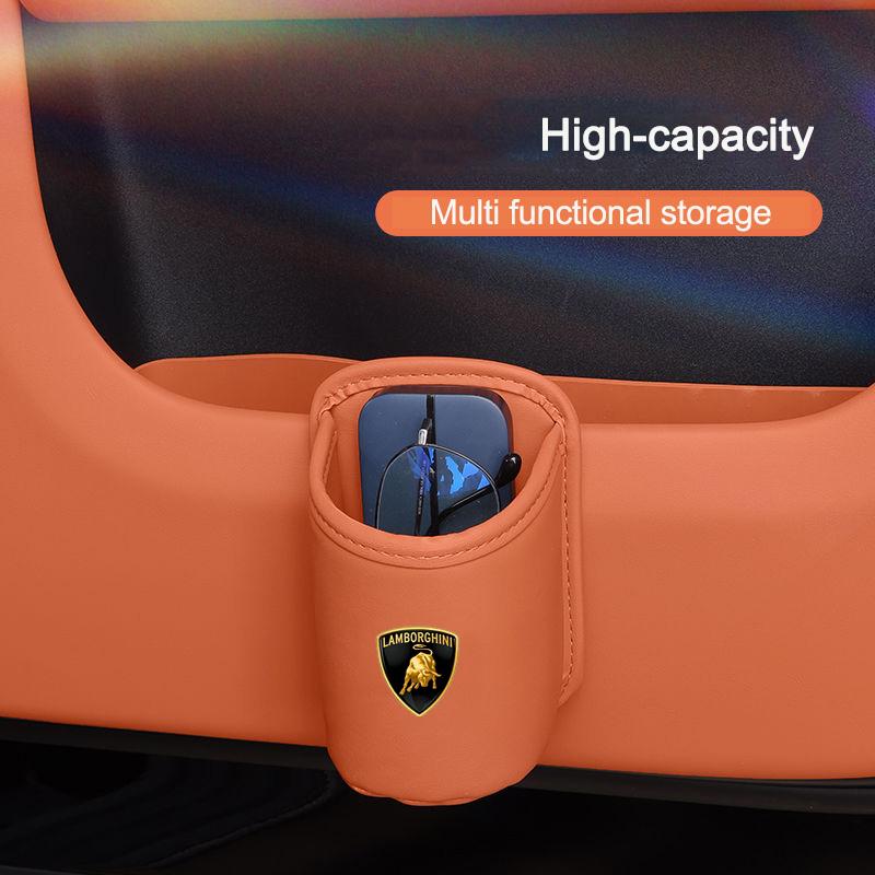 Car Door Water Cup Holder Back Seat Drink Rack Leather Storage Box For Lamborghini Urus Huracan Aventador Premium Accessories