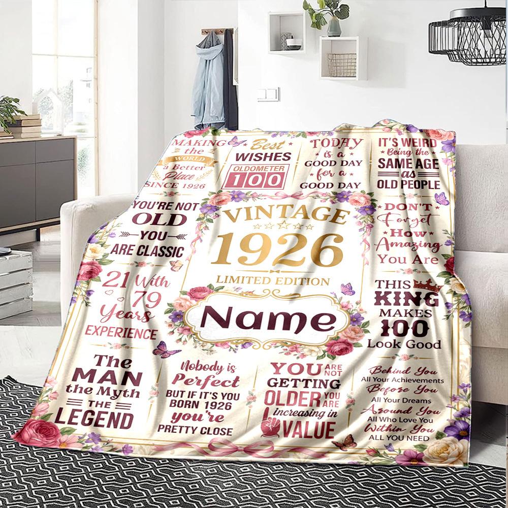 Vintage Birthday Celebration Customize Your Name Blanket Soft Cozy Perfect For Sofa Couch Office Bed Picnics Ideal For All Seasons Modern Style Ideal