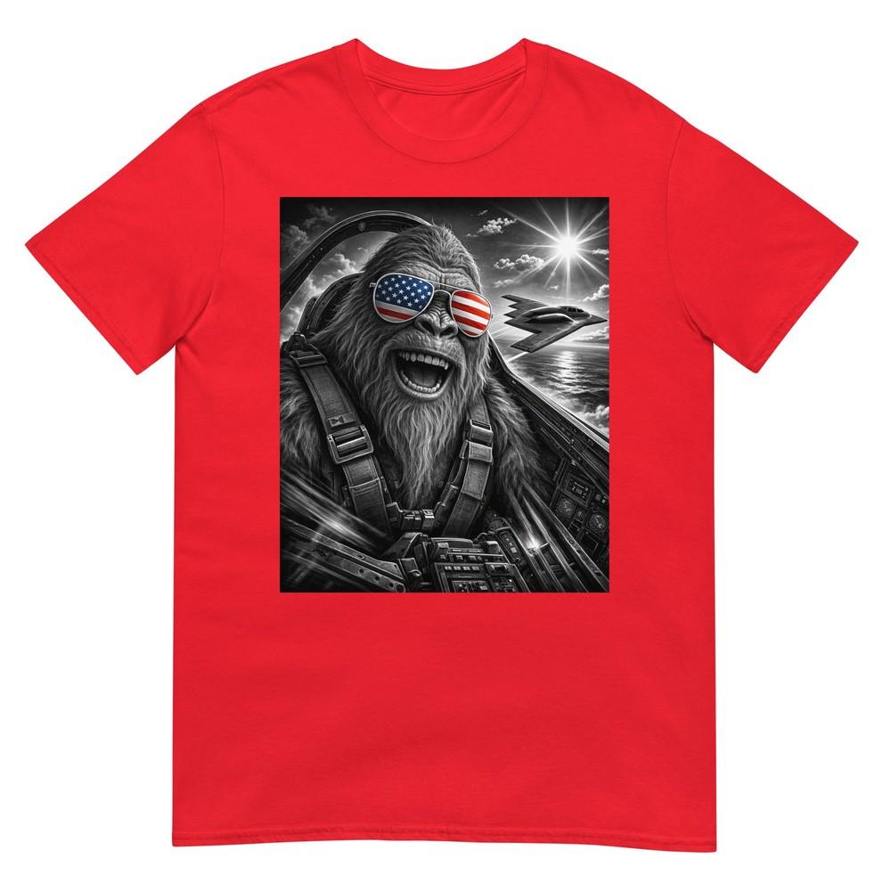 Bigfoot Pilot Selfie With Stealth Jet Sasquatch 4th Of July Tshirt S
