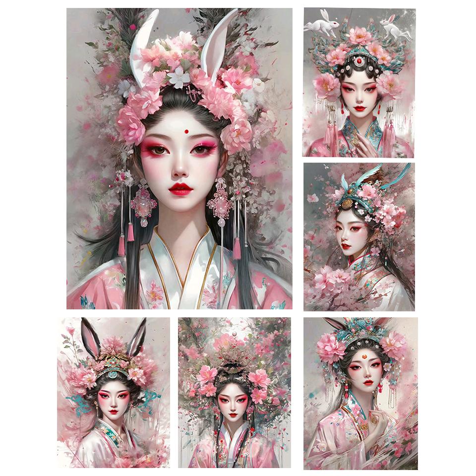 Chinese Girl 5DDiy Diamond Painting Newly Arrived Cross Embroidery Set Rabbit Fairy Embroidery Beauty Mosaic Decoration