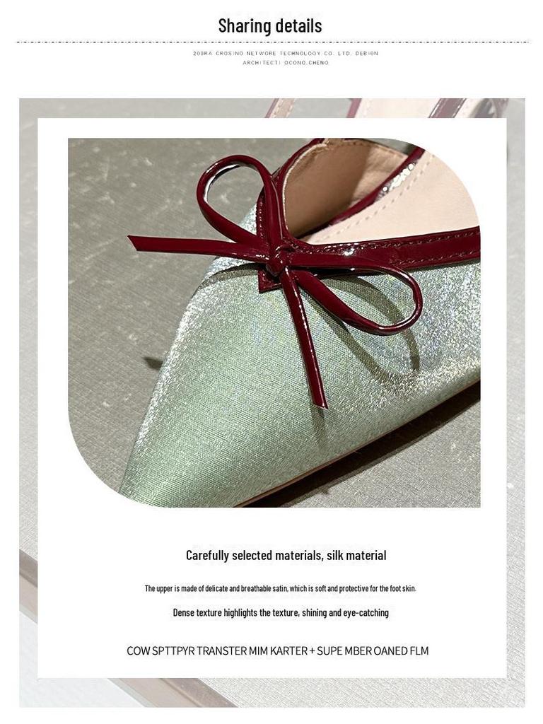Fuxing - Tacones altos de aguja con punta francesa y lazo para mujer: elegantes sandalias de punta cerrada para el verano