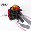 Gothic Artificial Bouquet Wedding Bouquets for Bride And Bridesmaid, Halloween Bouquet, Dead Branch Flower Black Rose Blooms Fake Centerpiece,
