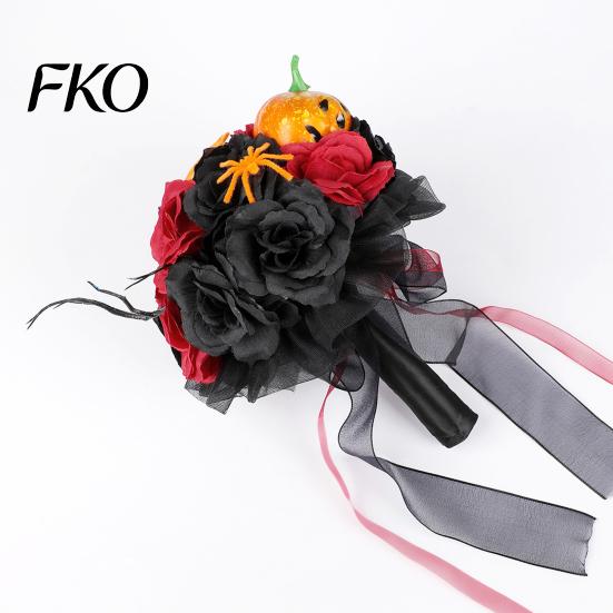 Gothic Artificial Bouquet Wedding Bouquets for Bride And Bridesmaid, Halloween Bouquet, Dead Branch Flower Black Rose Blooms Fake Centerpiece,