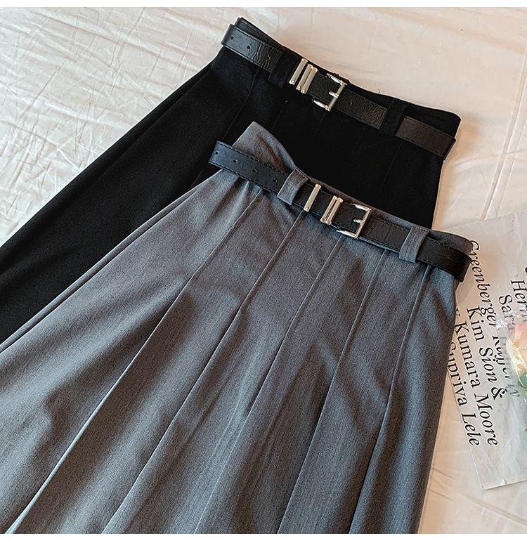 High-Grade Pleated Grey Skirt for Petite Women - High Waist, Mid-Length, Spring & Autumn 2025