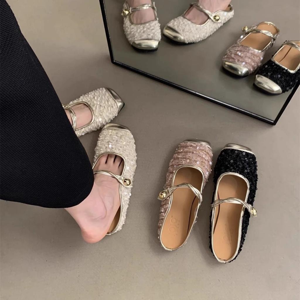Fairy wind bag head half slippers female 2025 spring new round head outer wear retro temperament skirt Mary Jane single shoes
