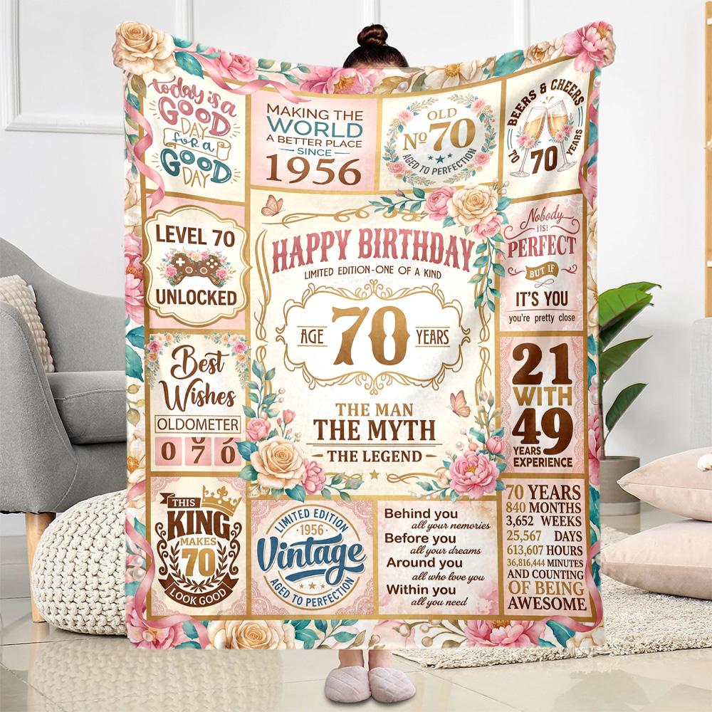 Happy 70th Birthday Celebration Flannel Blanket-Soft and Suitable for Sofas,Beds,Offices,Travel,All Seasons,Great Gift for Holidays and Birthdays.