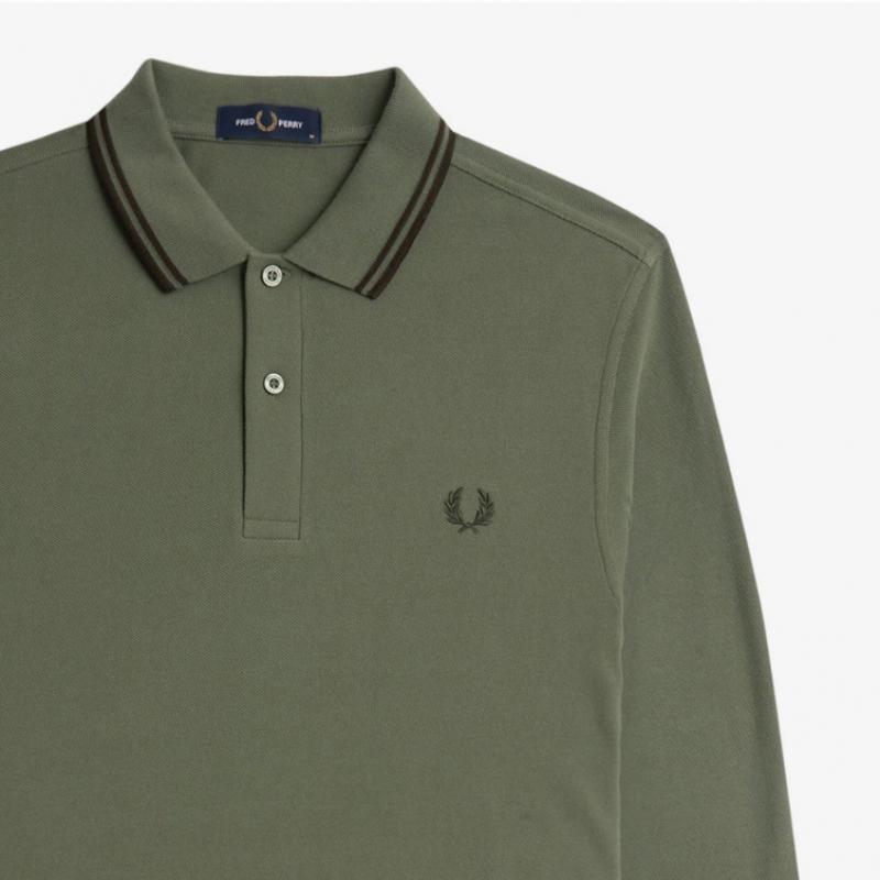 Fred Perry Long Sleeve Twin Tip Fred Perry Shirt Laurelis Green Night Green Afpm2433636 W49