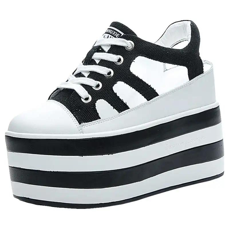 High Quality 12cm Platform Wedge Shoes Sandals for Women Sneakers Summer Shoes Hollow Cut Summer Sneakers Genuine Leather 2025