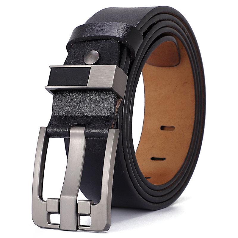 Retro Men's Leather Belt with Extra-Large Waistband and Pin Buckle - Pure Cowhide Genuine Leather