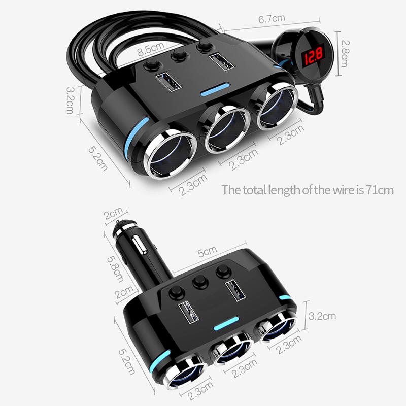 Dual USB Port 3 Way Auto Car Cigarette Lighter Socket Splitter Charger Plug Adapter DC 5V 1A+2.1A for All Phone PC Ipad