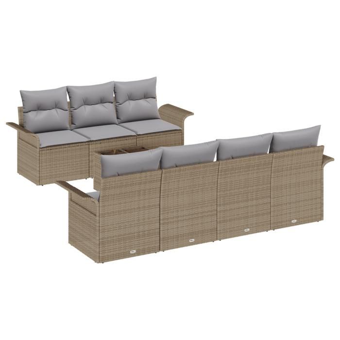 VidaXL Ensemble de Canapé de Jardin 8 Pièces avec Coussins Beige Poly Rotin 3345270