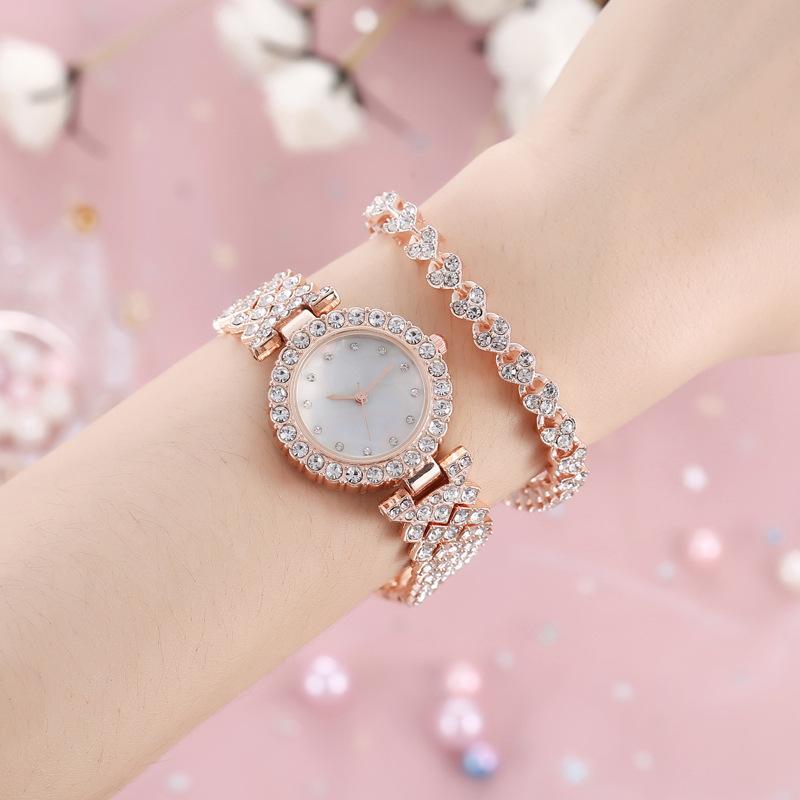 Trend fashion watch two-piece set pcs women's watch full diamond shell surface diamond bracelet women's watch