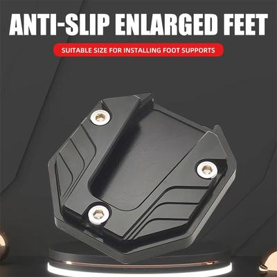 CNC Aluminum Motorcycle Kickstand Extender Anti-Skid Foot Stand Extension Pad Enlarged Base Support Plate Stable Support Prevent