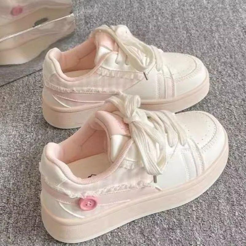 Spring and summer lace thick-soled little white shoes women's cherry blossom powder board shoes versatile niche bread shoes