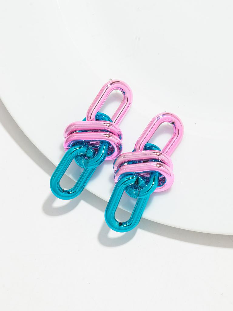 Retro Acrylic Oval Link Drop Earrings for Women New Trendy Metallic Colorful Geometric Chain Long Earring Punk Jewelry Gifts