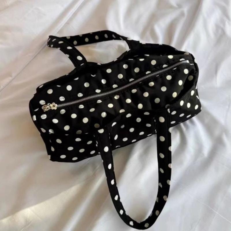 New Korean Cute Style Black and White Polka Dot Large Capacity Shoulder Bag Casual Versatile Travel Handbag Female