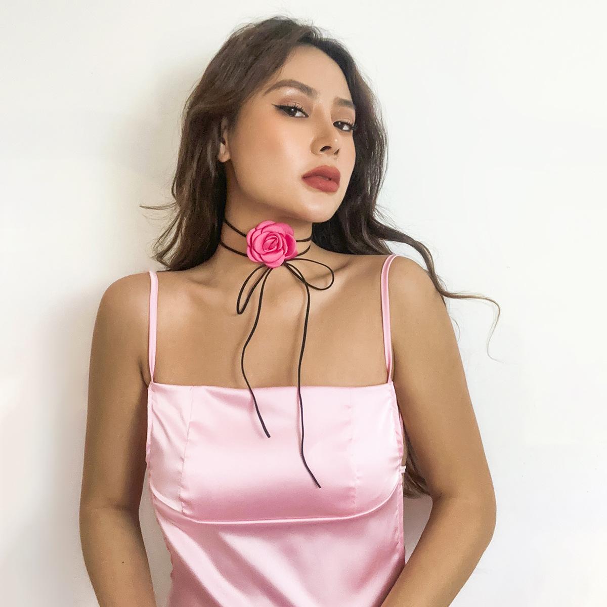 

Пасторальное атласное колье-чокер с цветком для женщин, простое фланелевое ленточное DIY колье