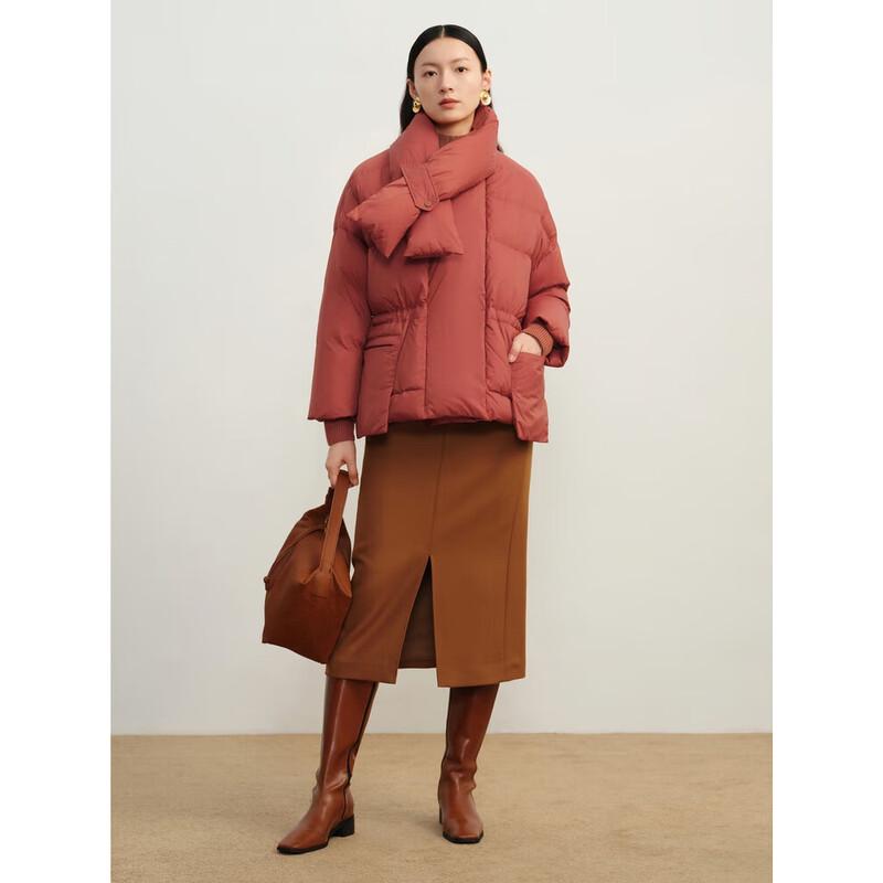 JUZI ANNACAU Scarf Collar White Goose Down Short Puffer Jacket