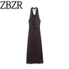 Zbzr Spring New Women Clothes Western Style Fashion Sexy Backless Metallic Line Length Dress 2180237