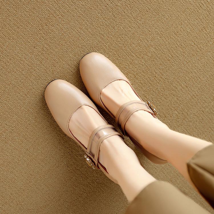 Retro small fragrant wind round head Mary Jane shoes girl 2025 autumn new rhinestone high heels gentle fairy wind sweet