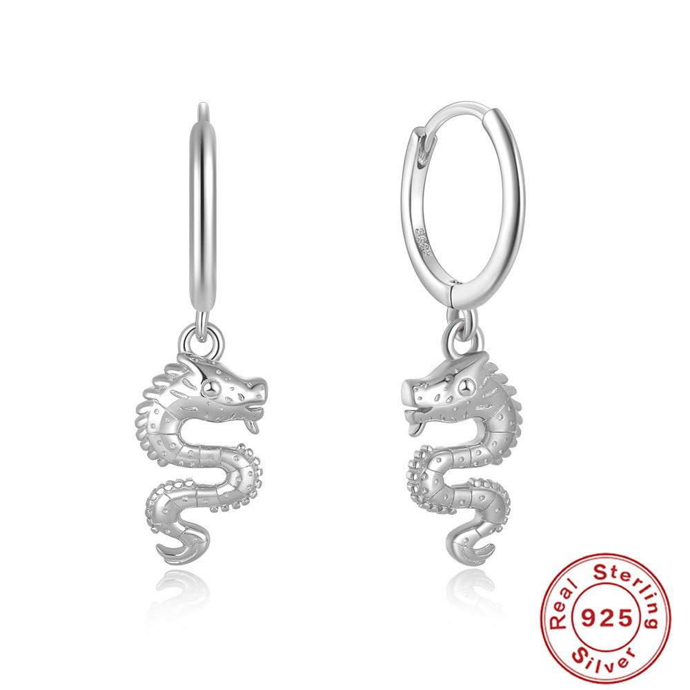 Trendy S925 Sterling Silver Colored Zircon Bee Dragon Rivet Earrings Fashionable Retro Earrings Earrings Pendant Earrings