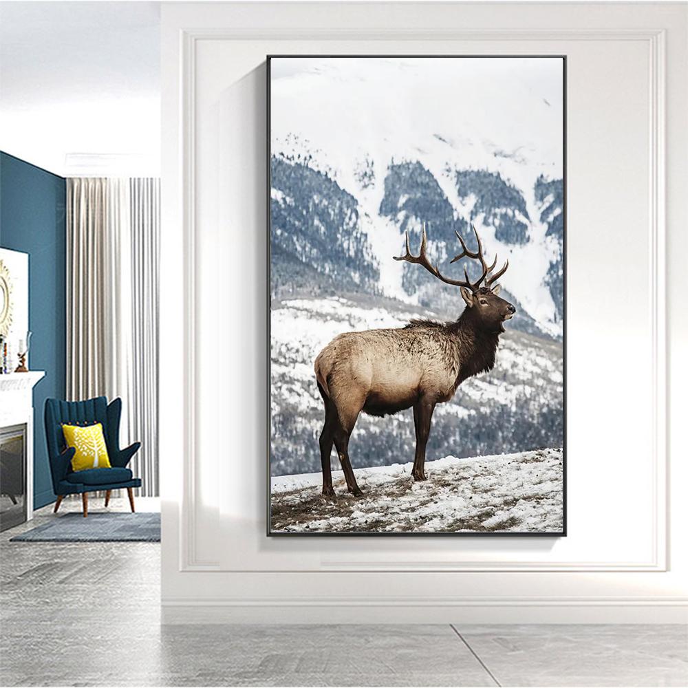 Wall Art Winter Snow Forest Train Deer Squirrel Pine Cone Canvas Painting Posters and Prints for Living Room Home Decor