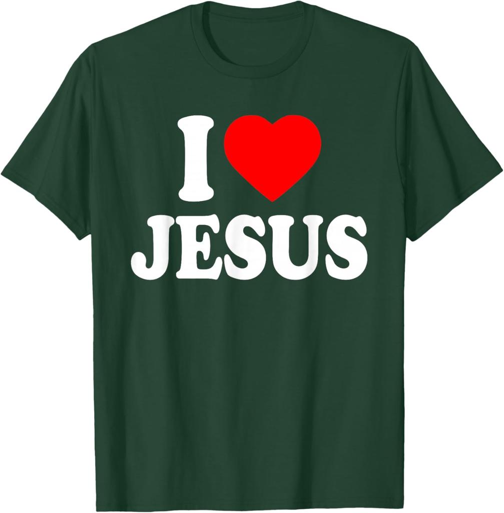 I Love Jesus Graphic Print Men's Short Sleeve Cotton T-Shirt Casual Trip Tee
