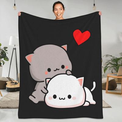Pfirsich-Katze und Goma-Liebe, Flanelldecke, Tiermotiv, niedlich, warm, weich, Bettwäsche, Überwürfe für Schlafzimmer, Reise, Tagesdecke, Sofabettbezug