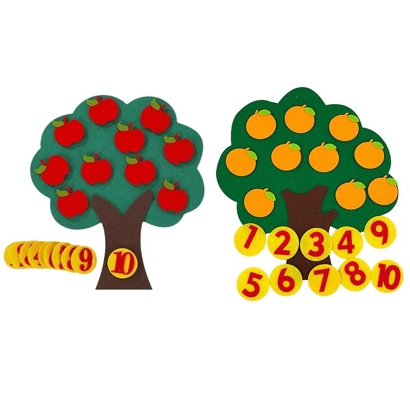 2 Mixed Set Fruit Tree Felt Jigsaw Puzzle Non-woven Apple Pear Orange Peach Trees DIY Handcrafts Early Education Props Gifts ZYF