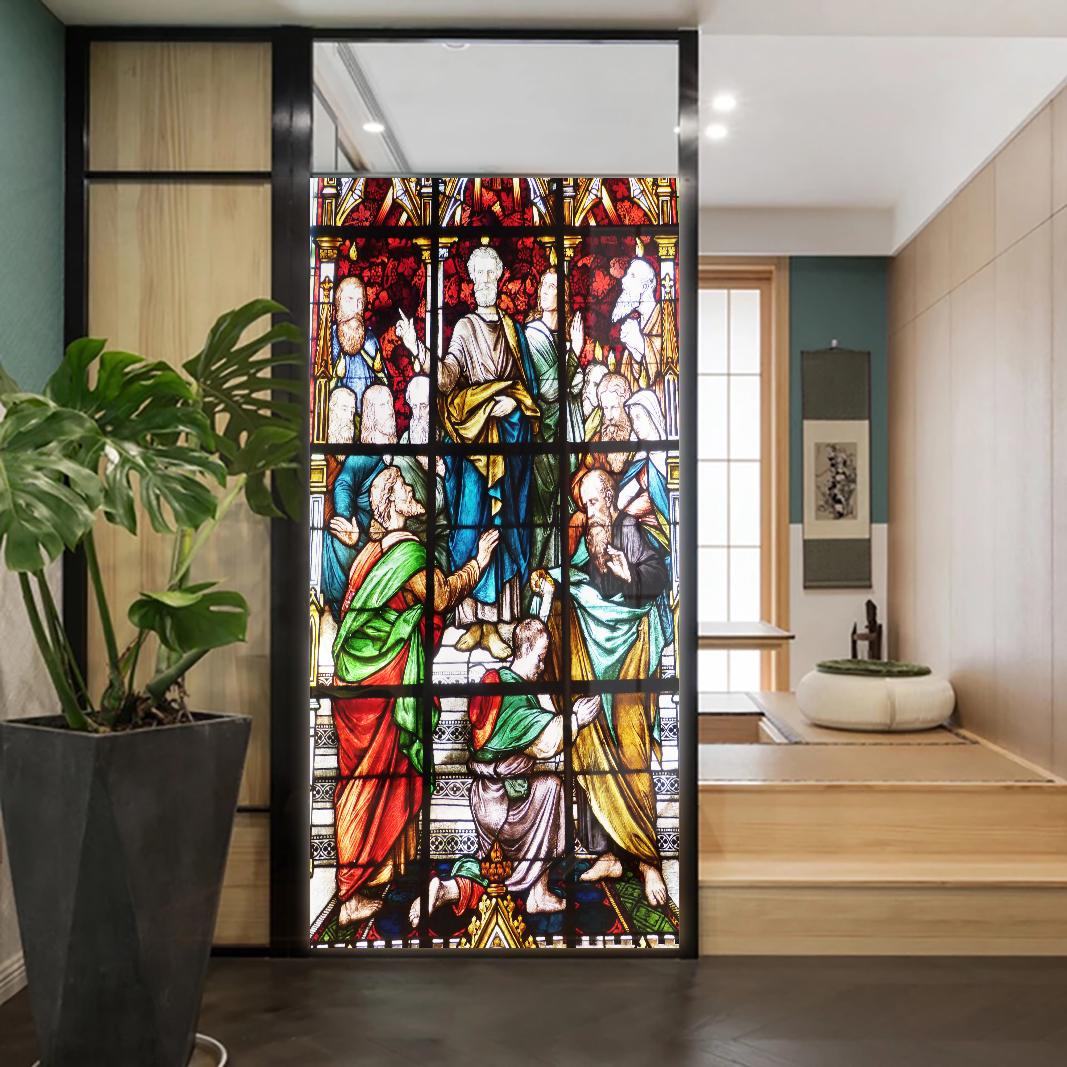 

Church Stained Glass Decals Window Film Privacy Heat Insulation and Anti UV Blocking Static Cling Window Sticker for Home J33 (as the picture,40x100cm WxH)