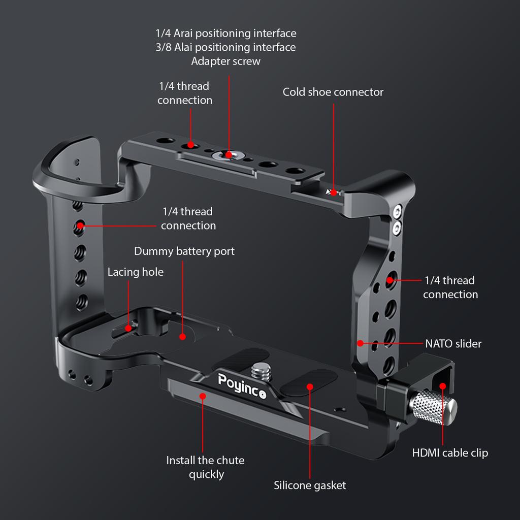 Poyinco JN-098 Camera Video Cage Camera Cage Aluminum Alloy with Cold Shoe Mounts 1/4 Inch Threads