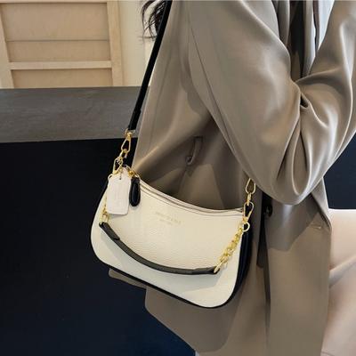Fashion Leather Women's Bag with Gold Chain Detail Shoulder Bag, Minimalist Daily Crossbody Handbag Purse for Women Underarm Bag