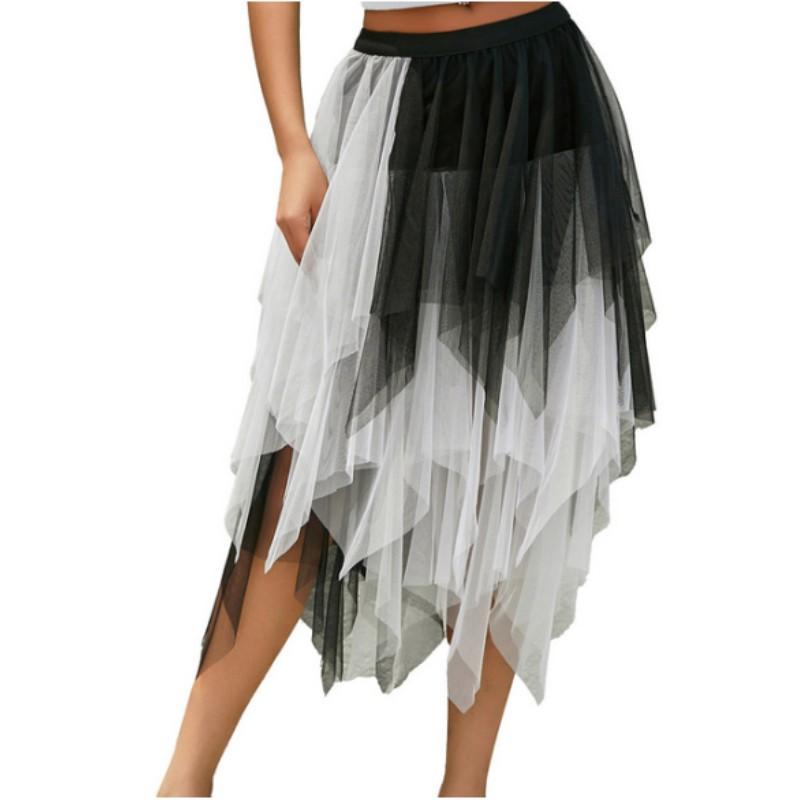 Women's Temperament Fluffy Mesh Skirt Irregularly Hit Half Skirt